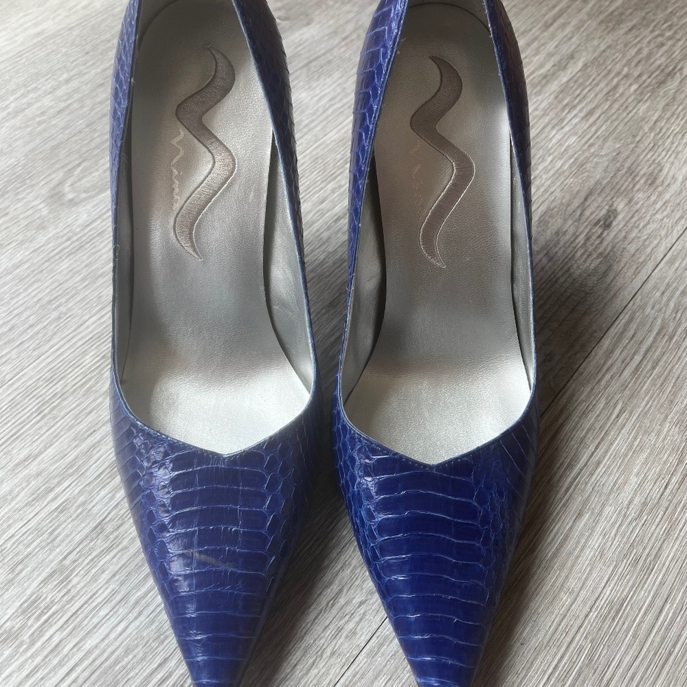 Nina Ricci Leather Cobalt Blue Snake Pumps - Like New